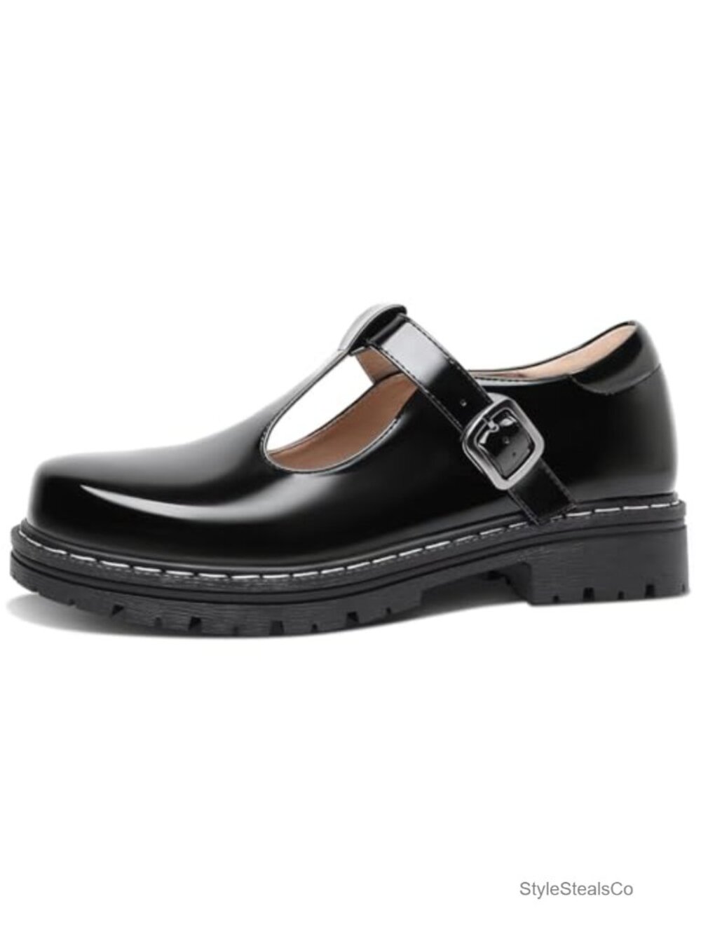 Women's T-Strap Oxford Shoes Adjustable Ankle Strap Round Toe Flat PU Leather